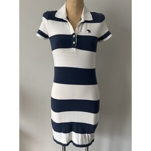 Y2K Girls Abercrombie & Fitch Polo Shirt Dress Navy White Stripe Moose Size XL